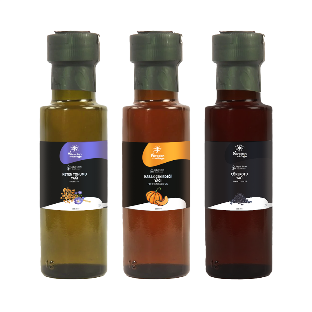 3'lü  Yağlar Paketi [Keten Tohumu, Kabak Çekirdeği, Çörek Otu Yağı] 3 Adet x 100 mL